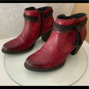 Rieker red ankle boots 3” heel, size eur 39